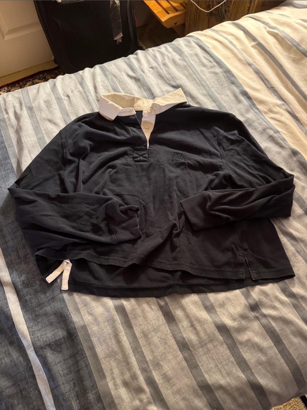 JW Anderson Uniqlo Navy Long-Sleeve Polo with White Collar